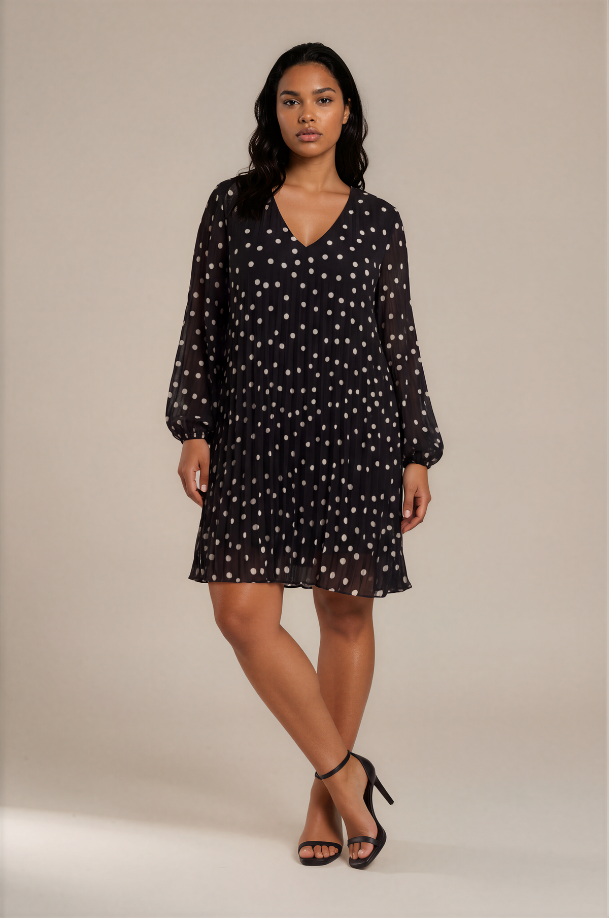 H3032 Black Polk-A-Dot Dress