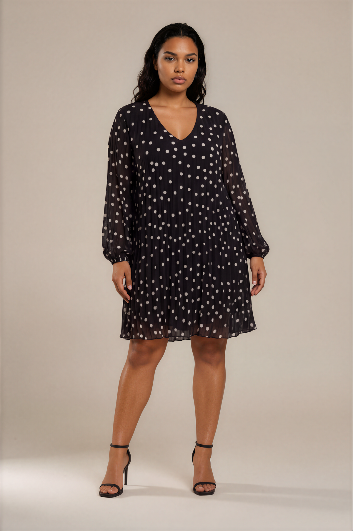 H3032 Black Polk-A-Dot Dress