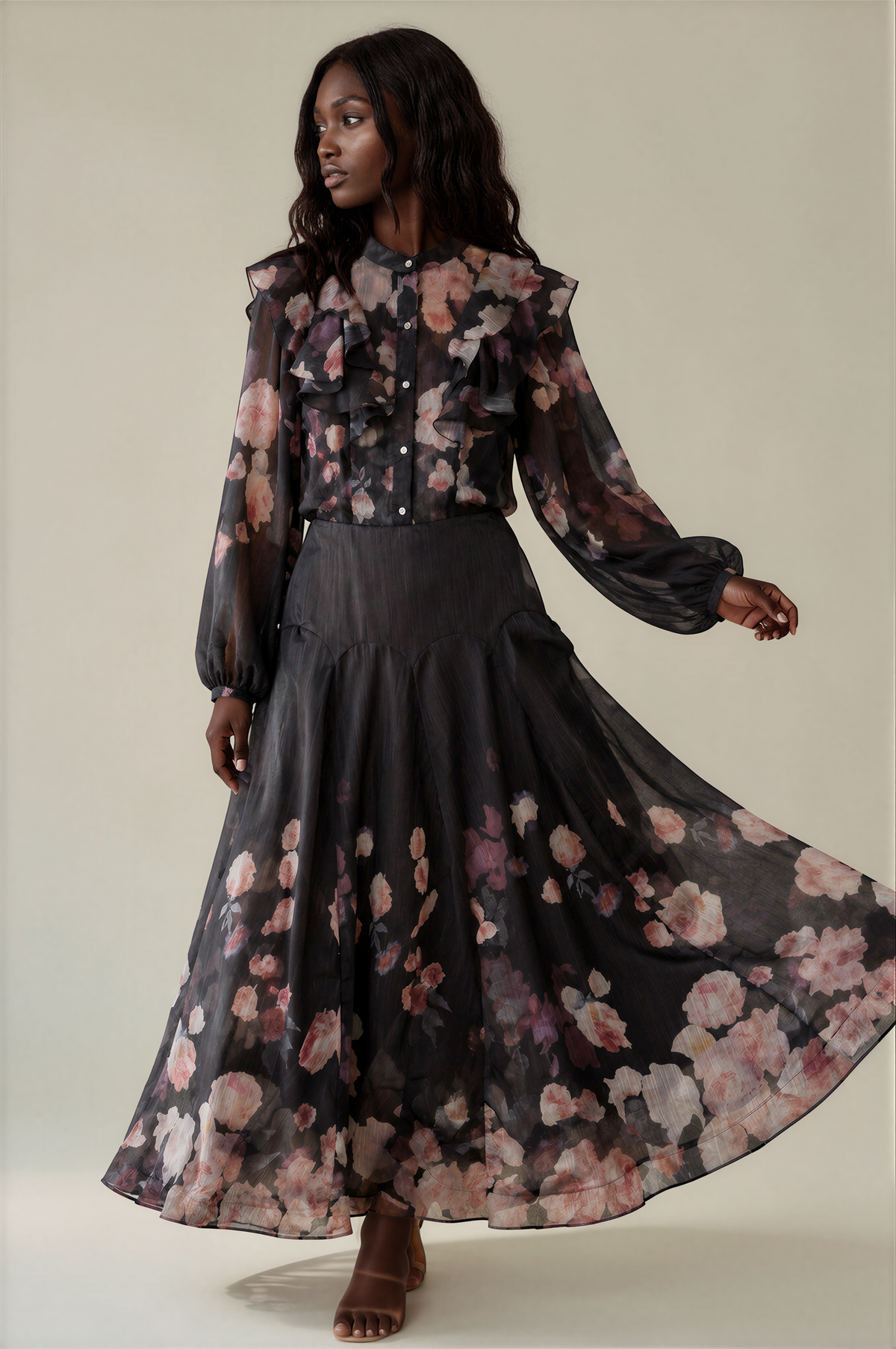 H3008 Black Floral Top