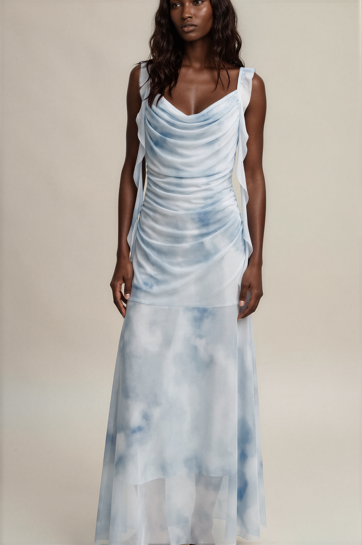 H3086 Blue Print Maxi Dress