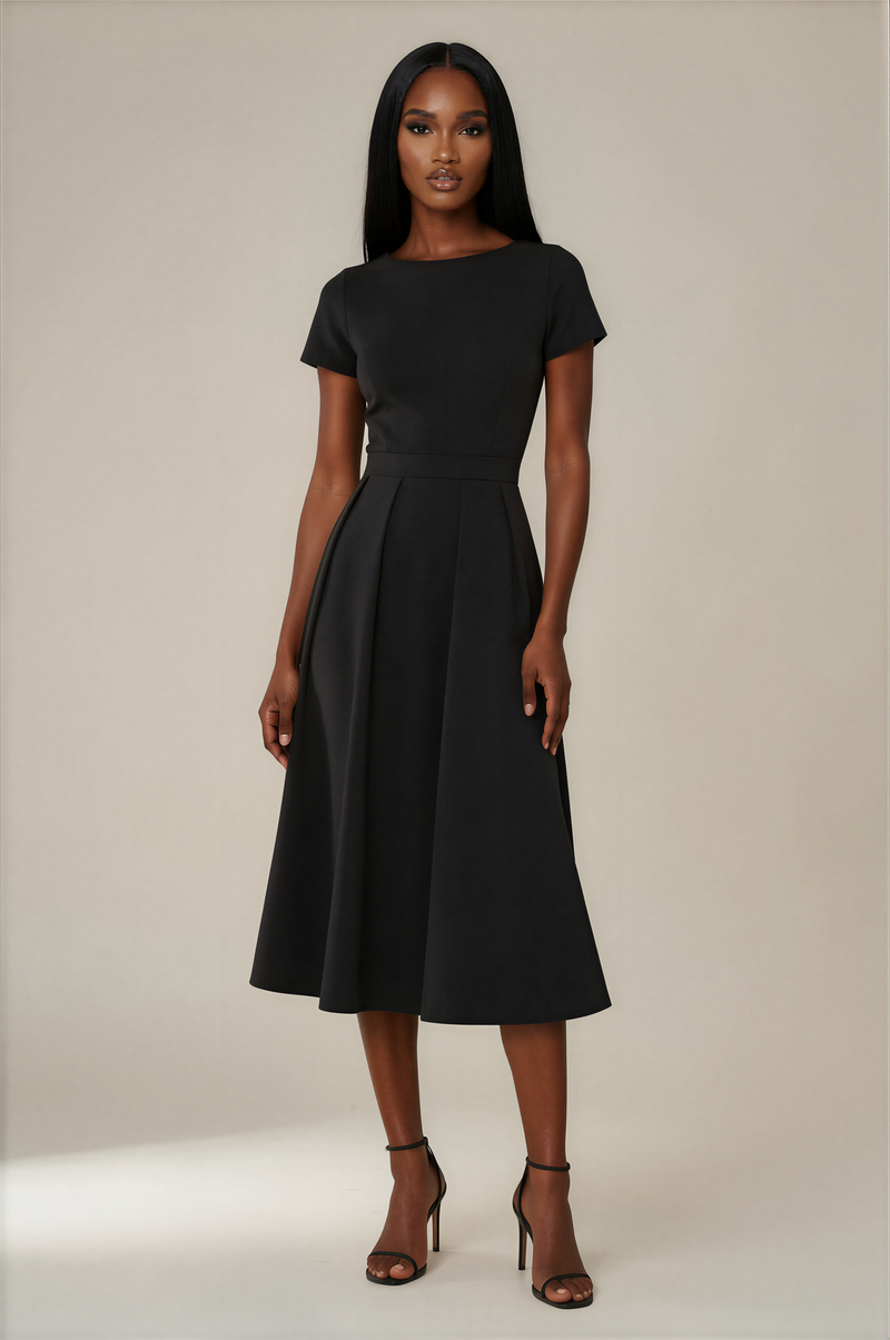 H3161 Black Dana Fit & Flare Midi Dress