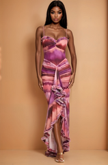 GG4100 La Fleur Mesh Ruffle Gown