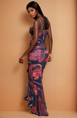 GG4101 Ombre Mesh Ruffle Maxi Gown