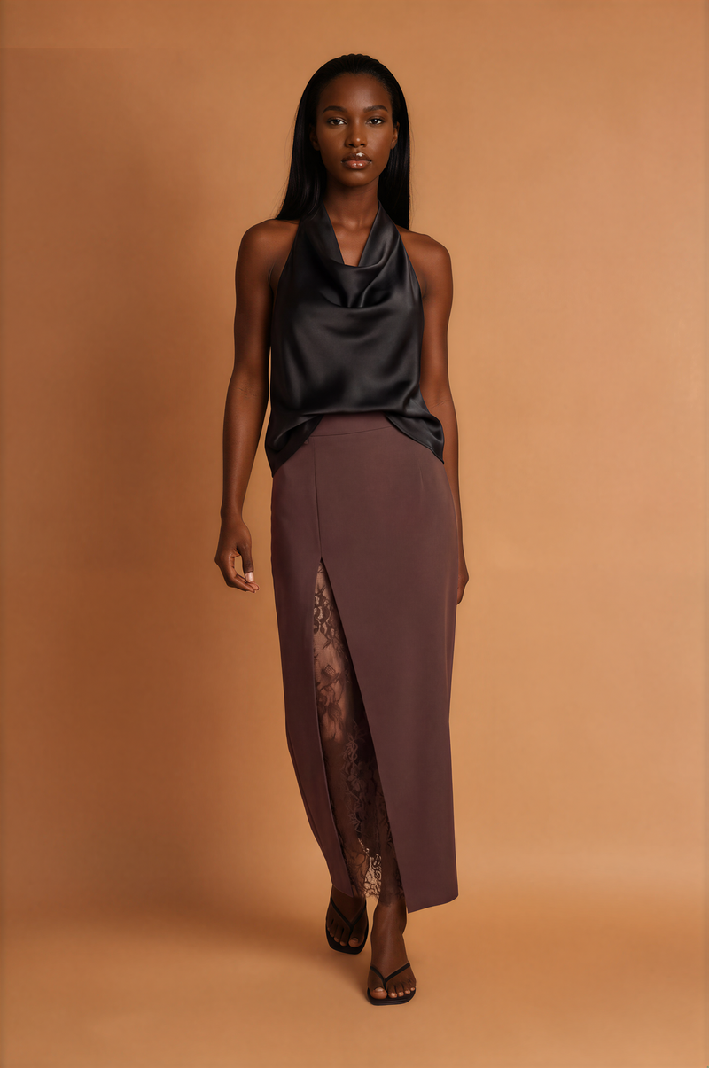 H2020 Brown Skirt With Lace Detail
