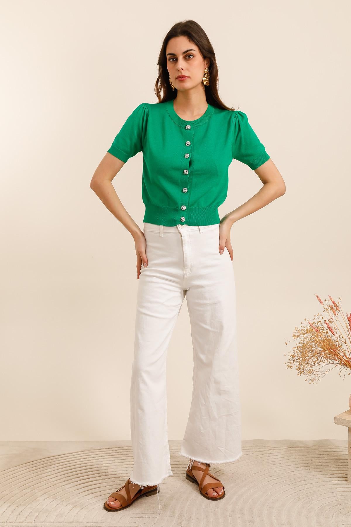 GG1042 Green Short Sleeve Cardigan
