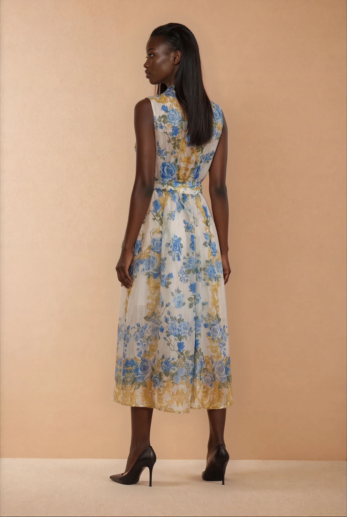 GG2071 Blue & Yellow Floral Maxi Dress