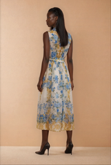 GG2071 Blue & Yellow Floral Maxi Dress