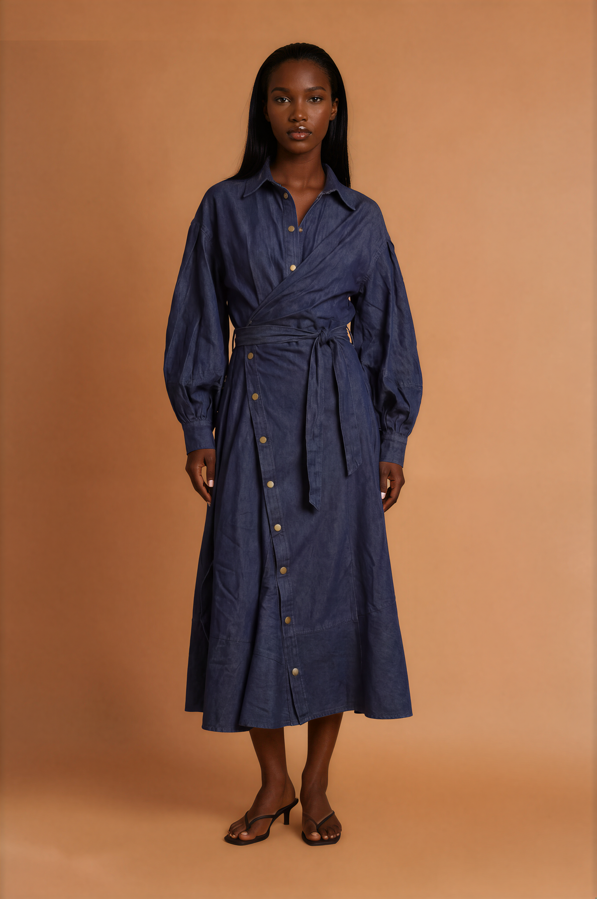 H2029 Jean Long Sleeve Wrap Maxi
