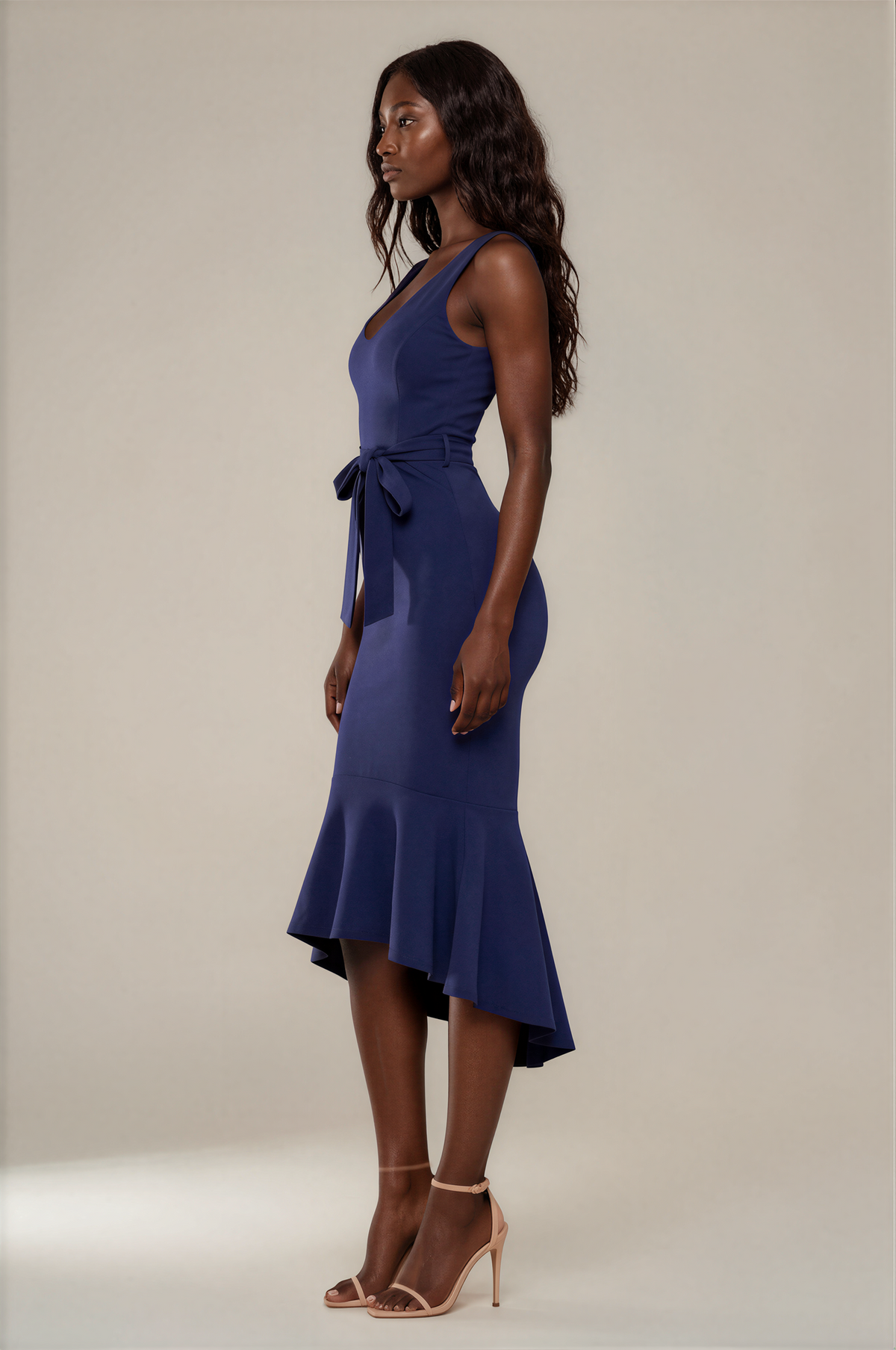 H3158 Navy Mermaid Midi Dress