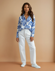 GG2001 Blue Leaf Print Blouse