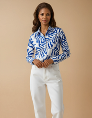 GG2001 Blue Leaf Print Blouse