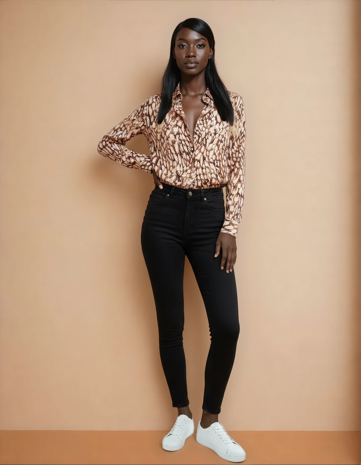 GG2002 Brown Spotted Print Blouse