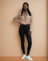 GG2002 Brown Spotted Print Blouse