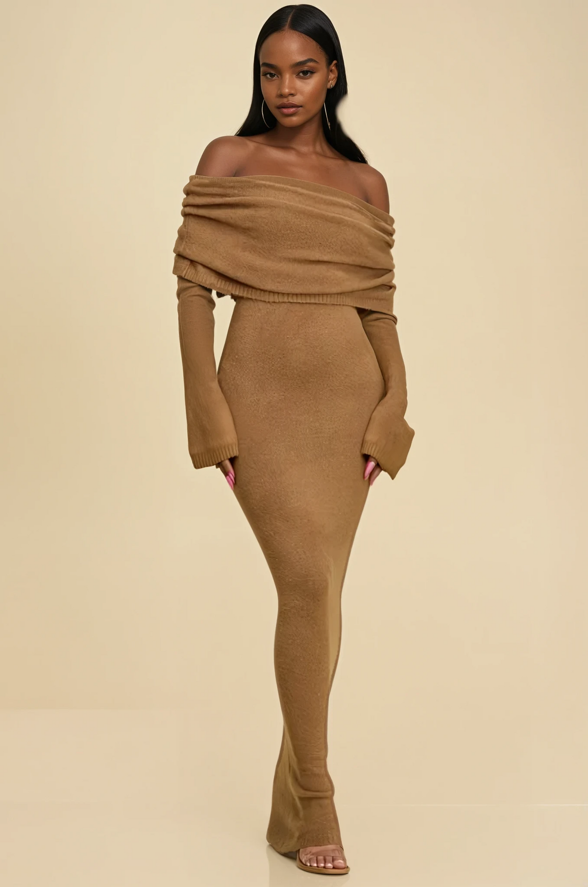 GG4107 Mocha OFF/S WOOL KNIT DRESS