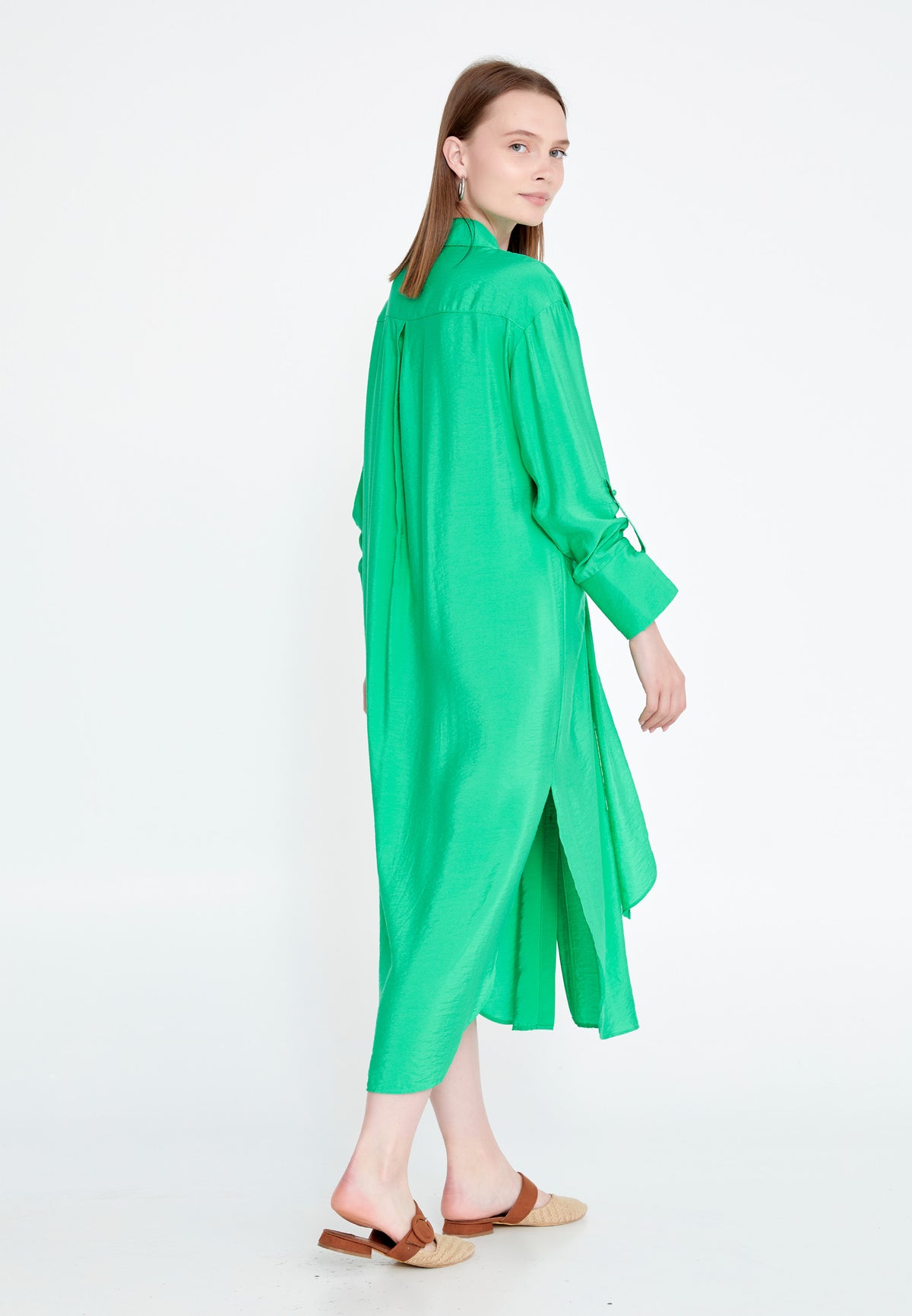 DD8023 Green Tie-Front Shirt Dress