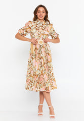 DD8024 Mustard Pink Floral Midi