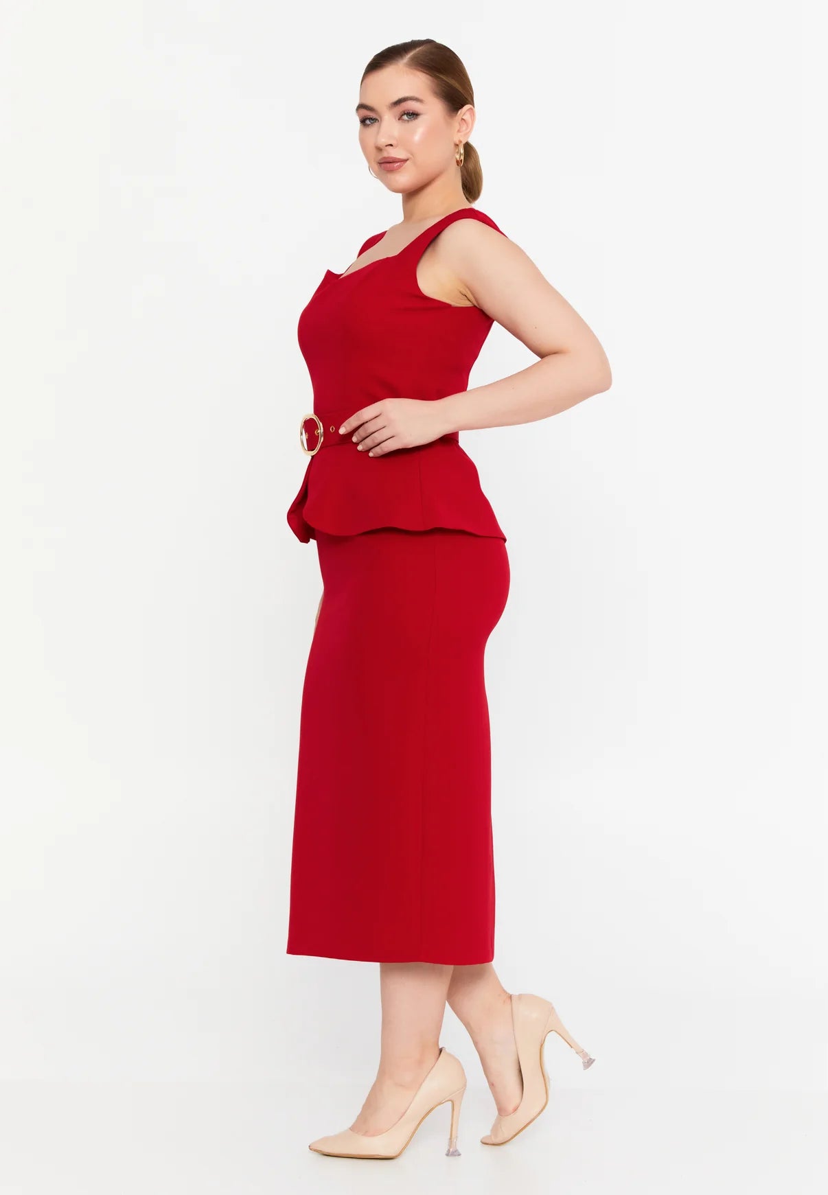 GG3011 Red Peplum Official Dress