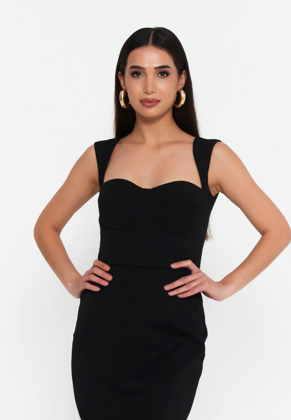GG3027 Black Pencil Cut Dress