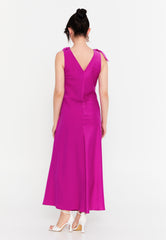 DD8035 Fuchsia Satin Maxi Dress