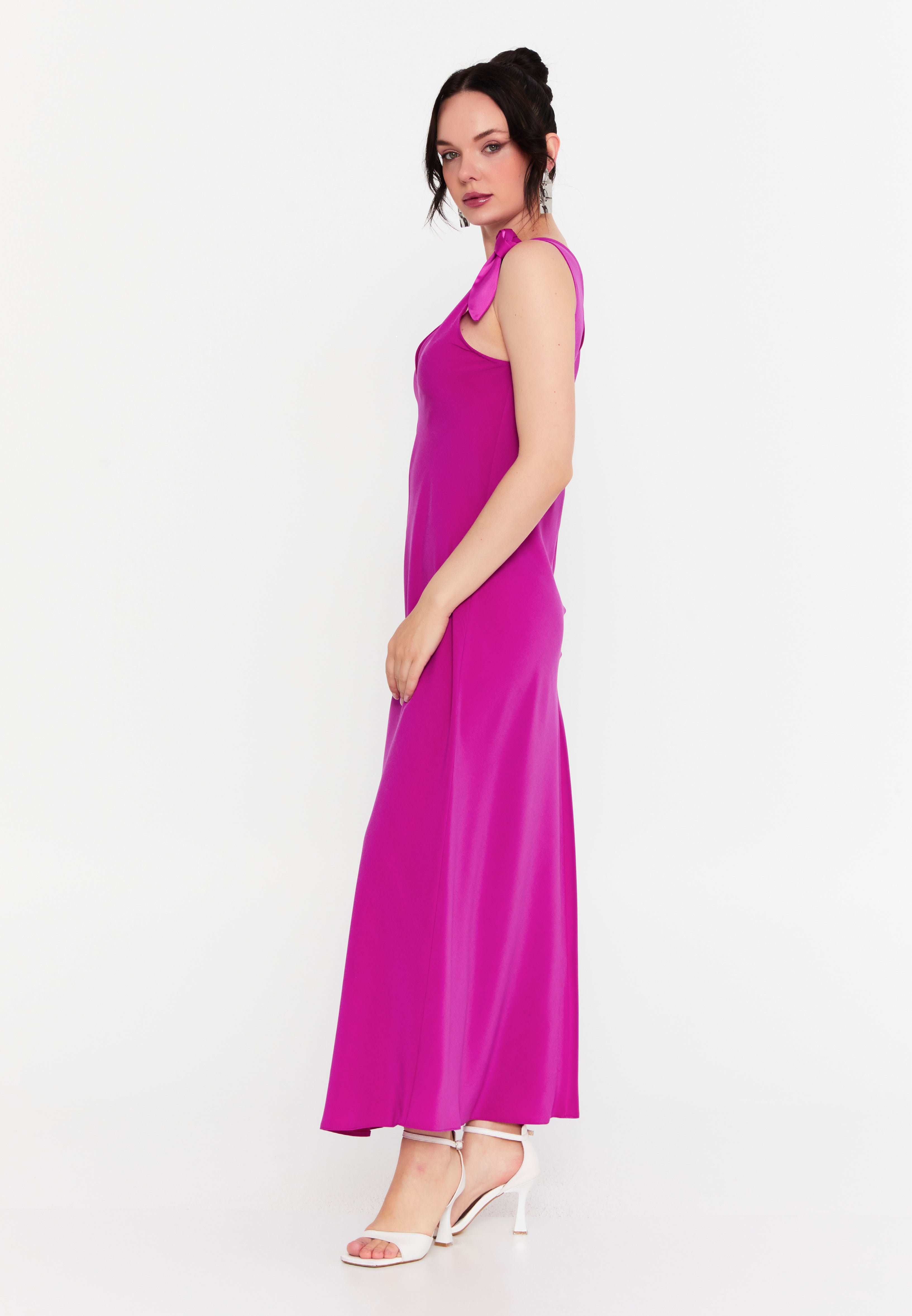 DD8035 Fuchsia Satin Maxi Dress