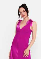 DD8035 Fuchsia Satin Maxi Dress