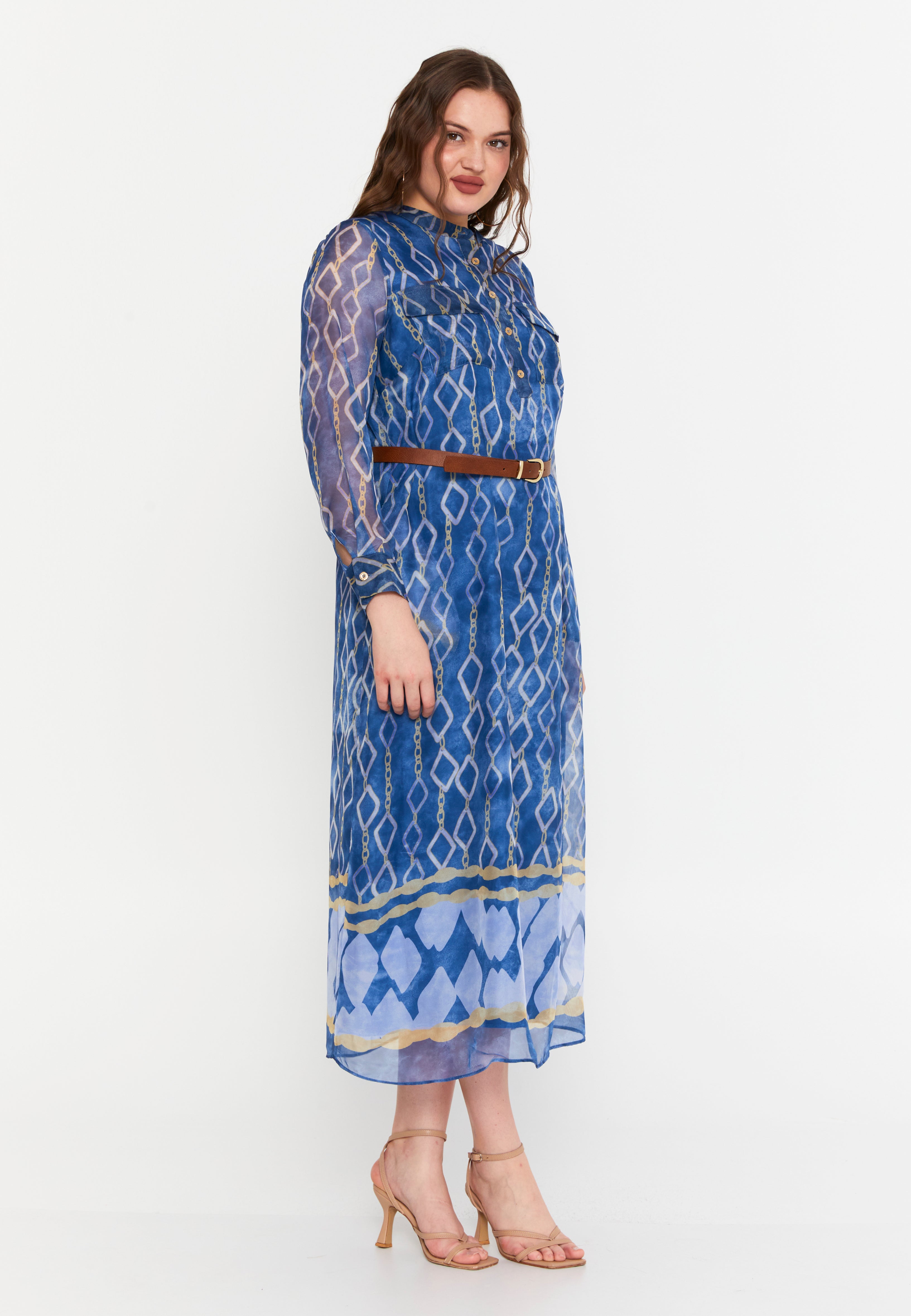 DD8037 Blue Print Button Down Dress