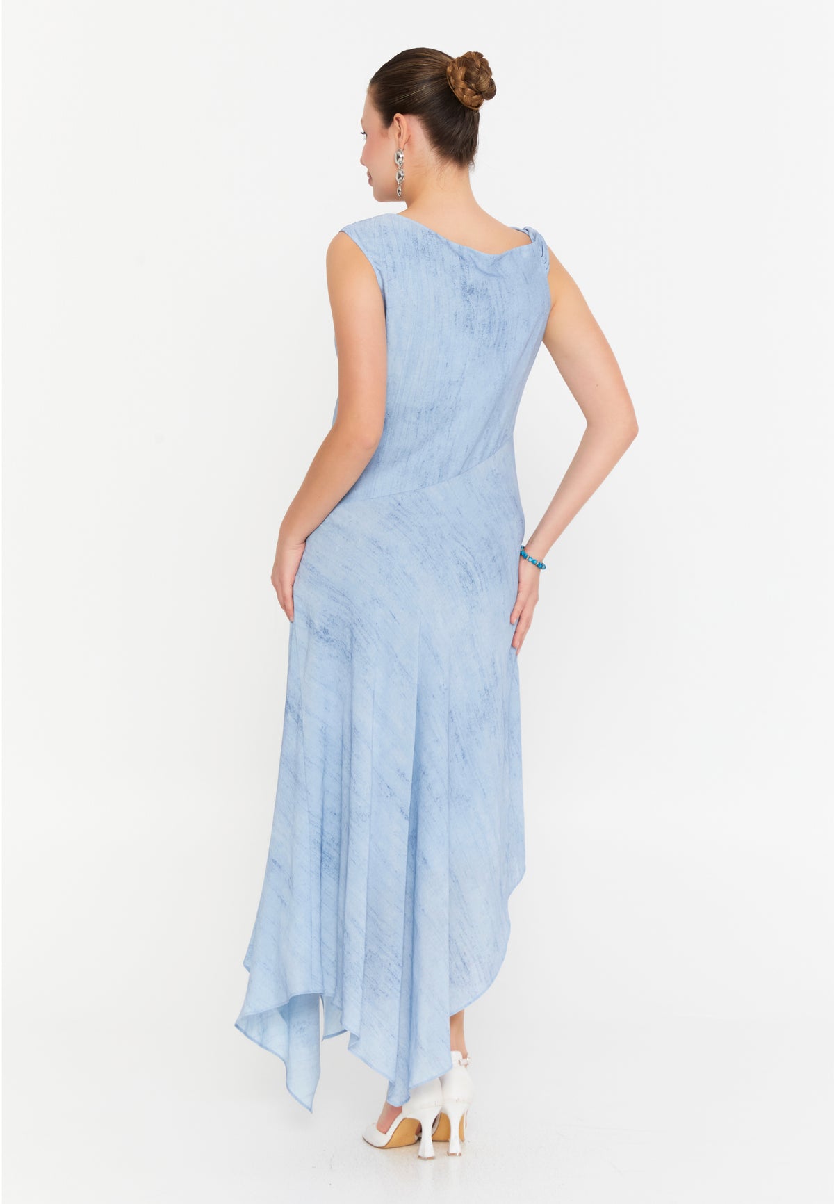 DD8020 Blue Chiffon Asymmetrical Maxi