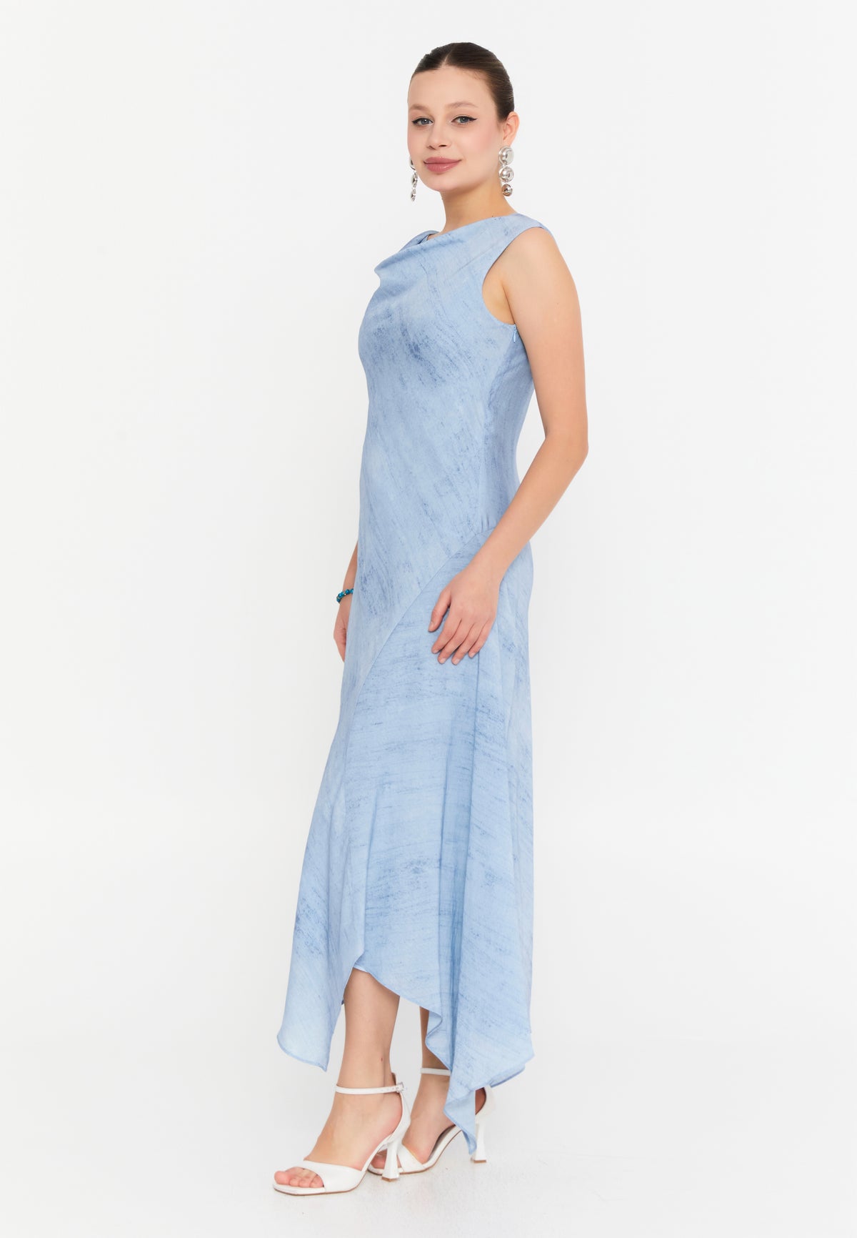 DD8020 Blue Chiffon Asymmetrical Maxi