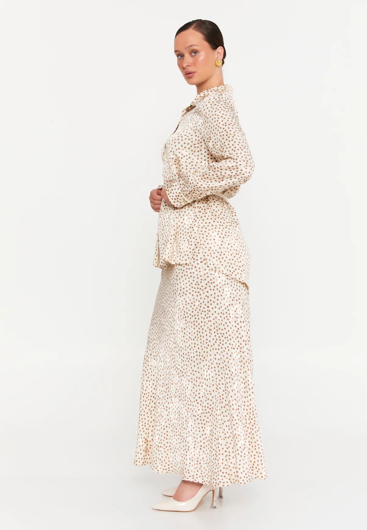 GG3048 Cream Spotted Maxi Dress