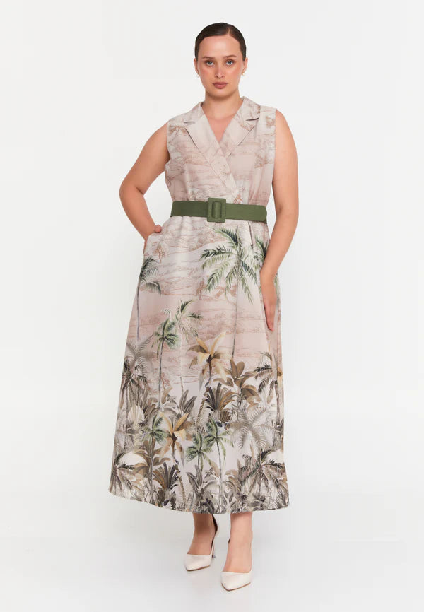 GG3043 Palm Print Maxi Dress