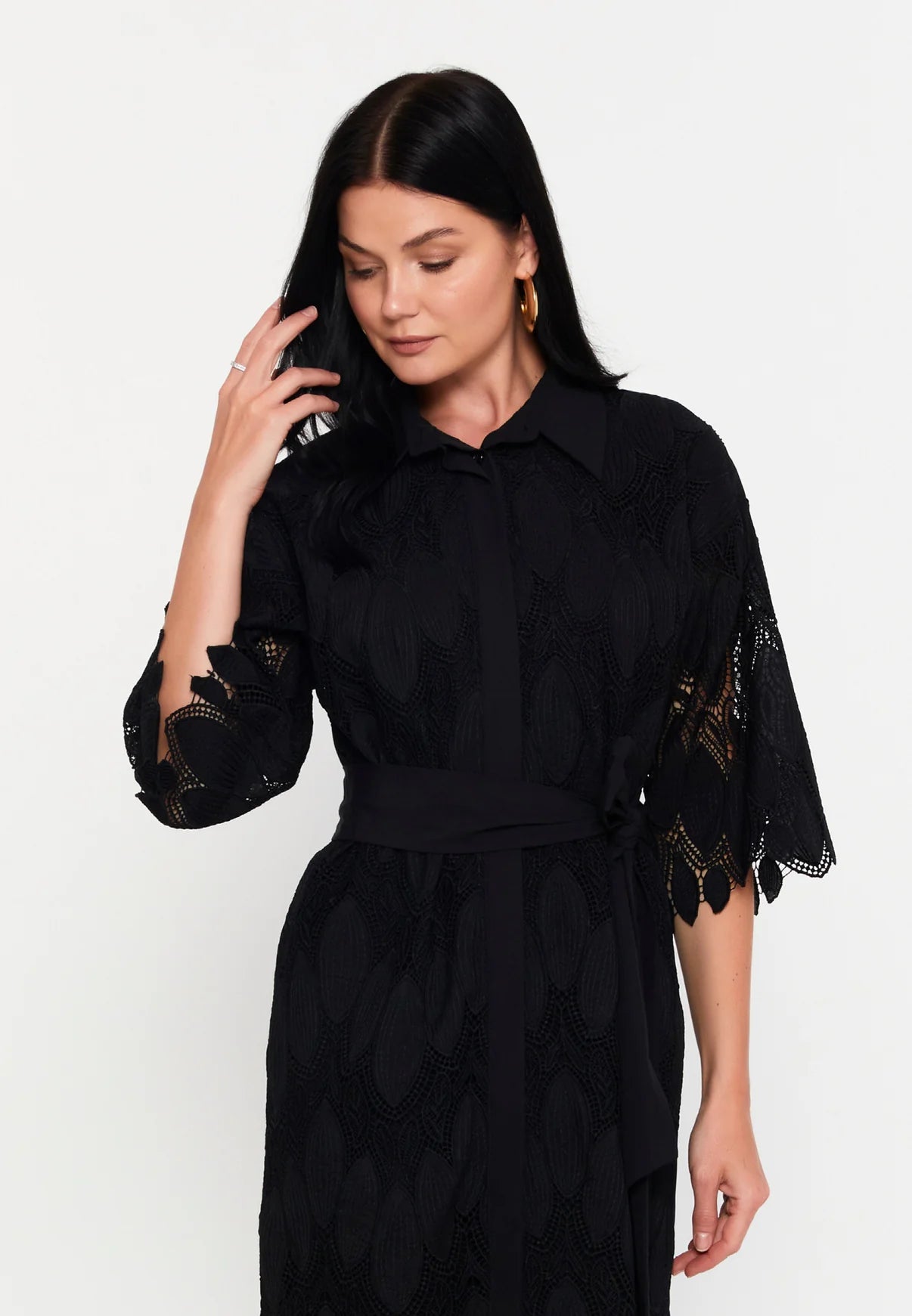 GG3004 Black Lace Midi Dress