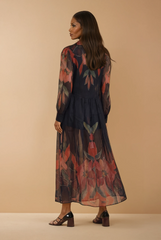 GG2073 Black Floral Coat Dress