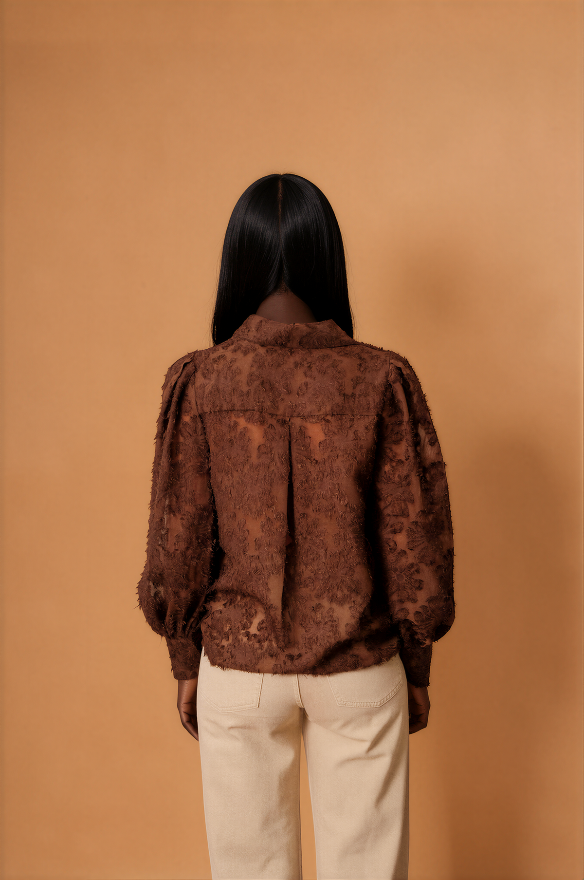 H1017 Brown Embroidered Top