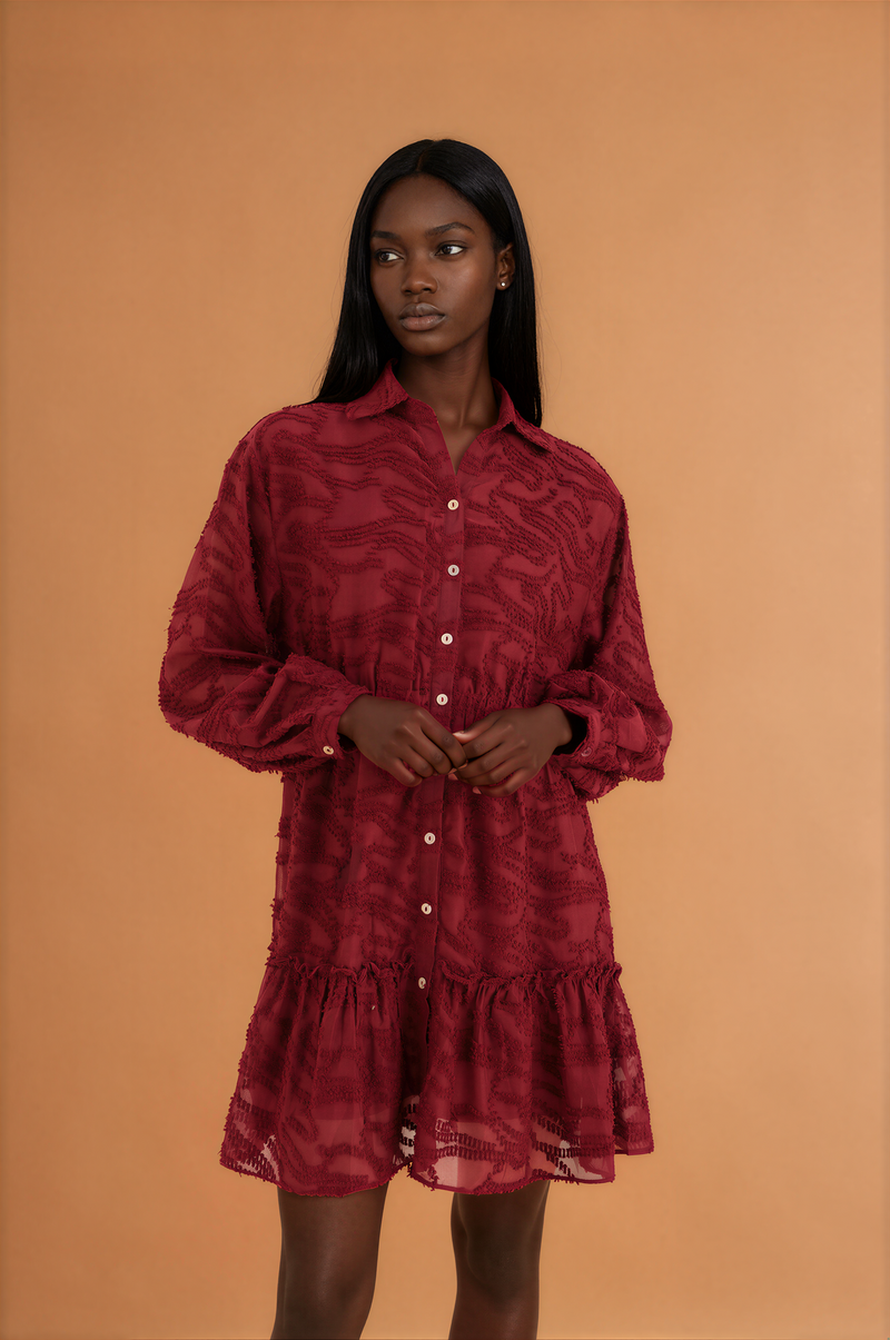H1015 Burgundy Baby Doll Dress