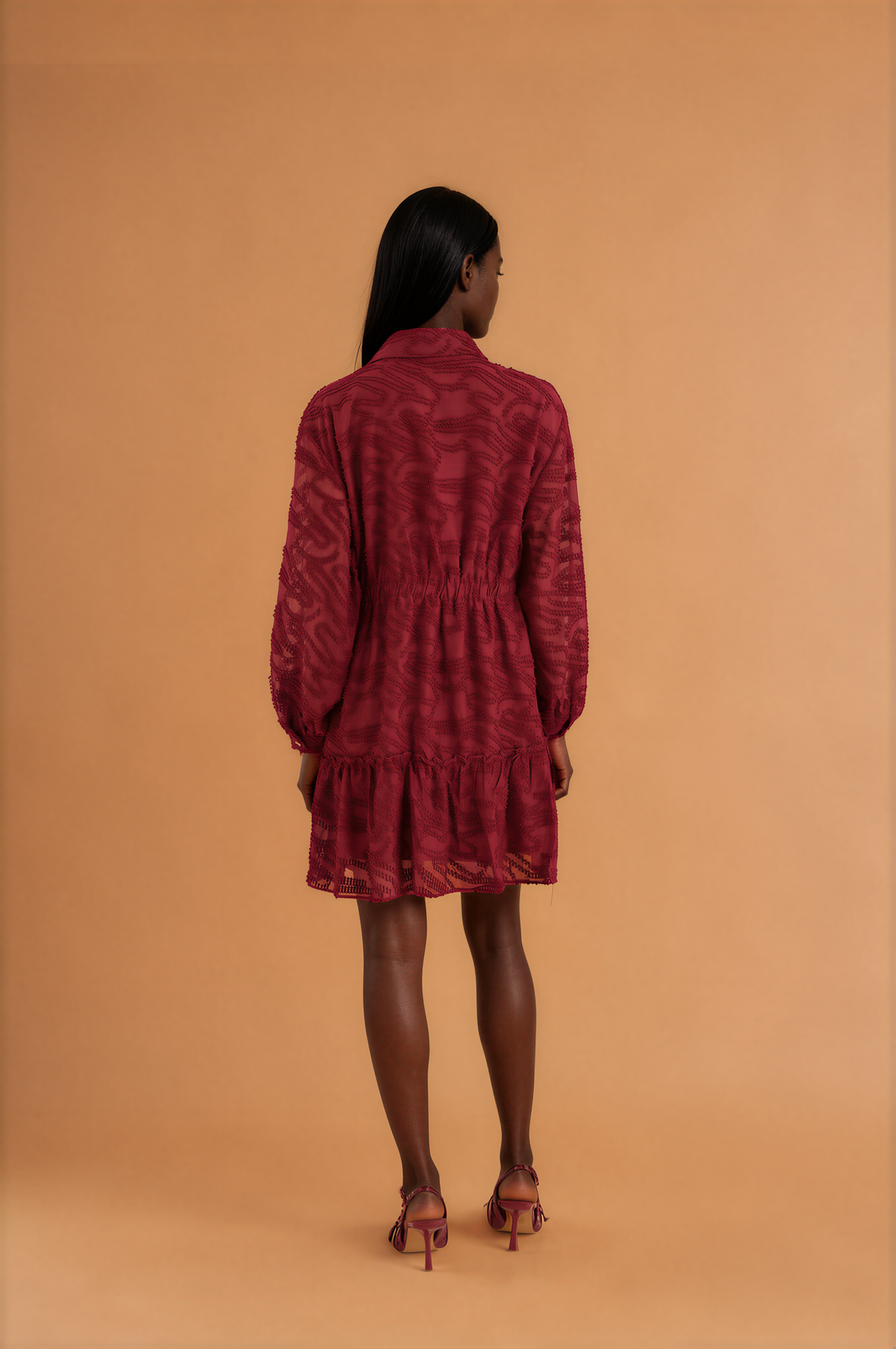 H1015 Burgundy Baby Doll Dress