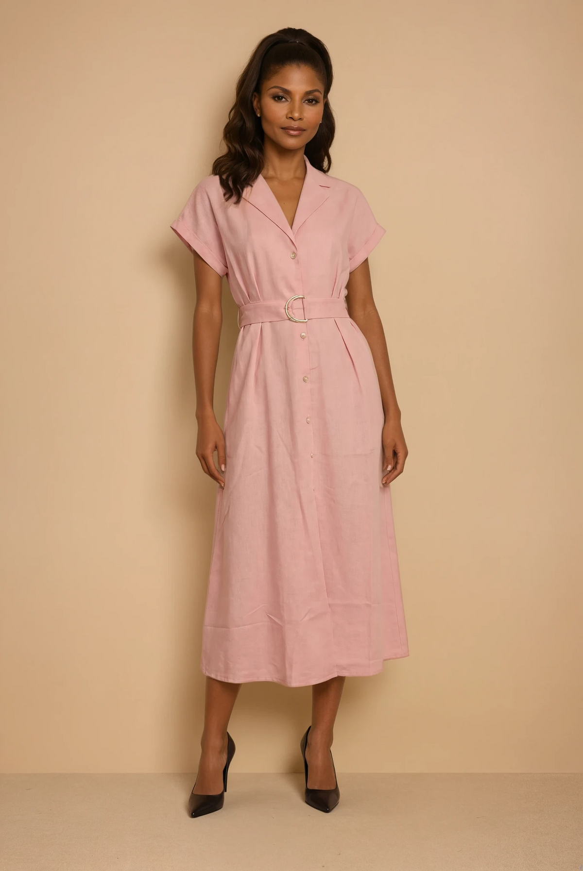 GG2105 Pink Gold Button Down Midi