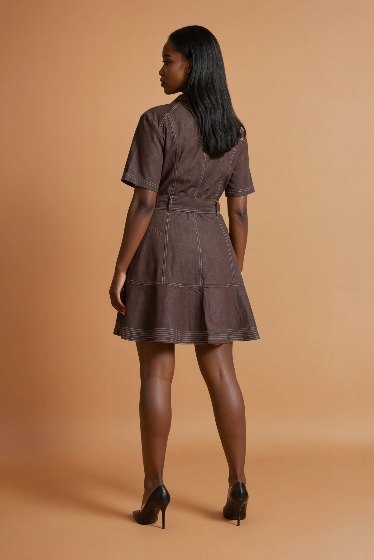 GG2153 Brown Gold Button Midi