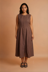 GG2154 Brown Zip Midi Dress