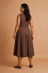 GG2154 Brown Zip Midi Dress