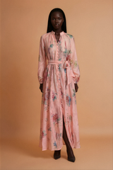 GG2161 Pink Beaded Button Maxi