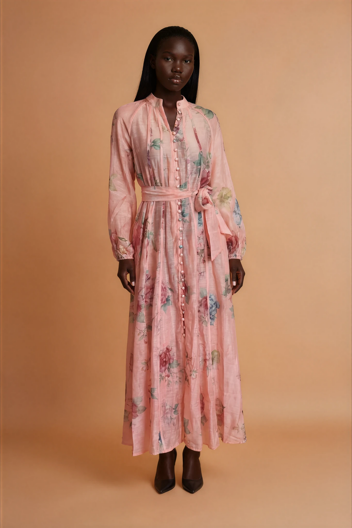 GG2161 Pink Beaded Button Maxi