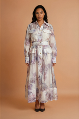 GG2163 Purple Cream Midi Dress