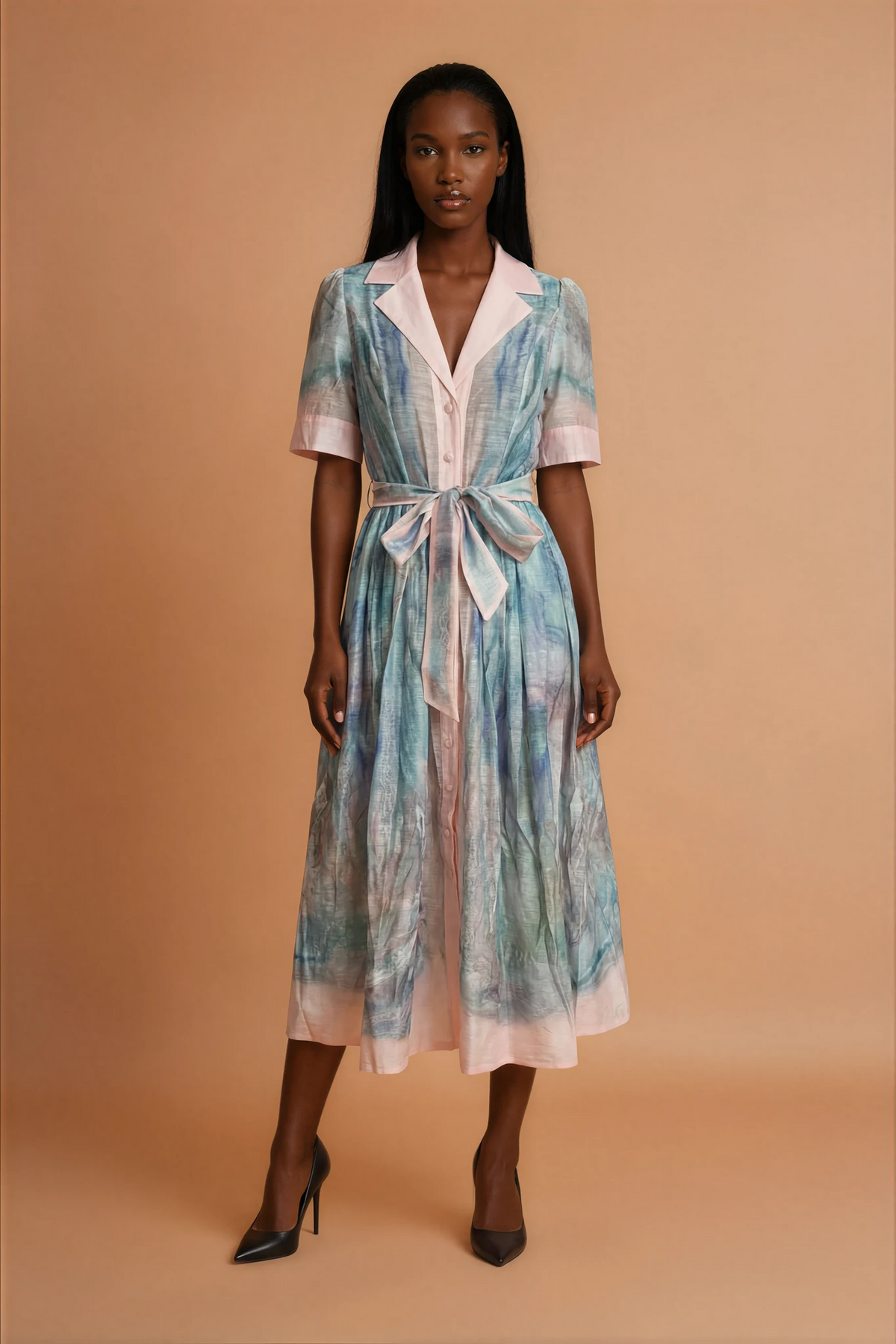 GG2164 Blue & Pink Pastel Midi Dress