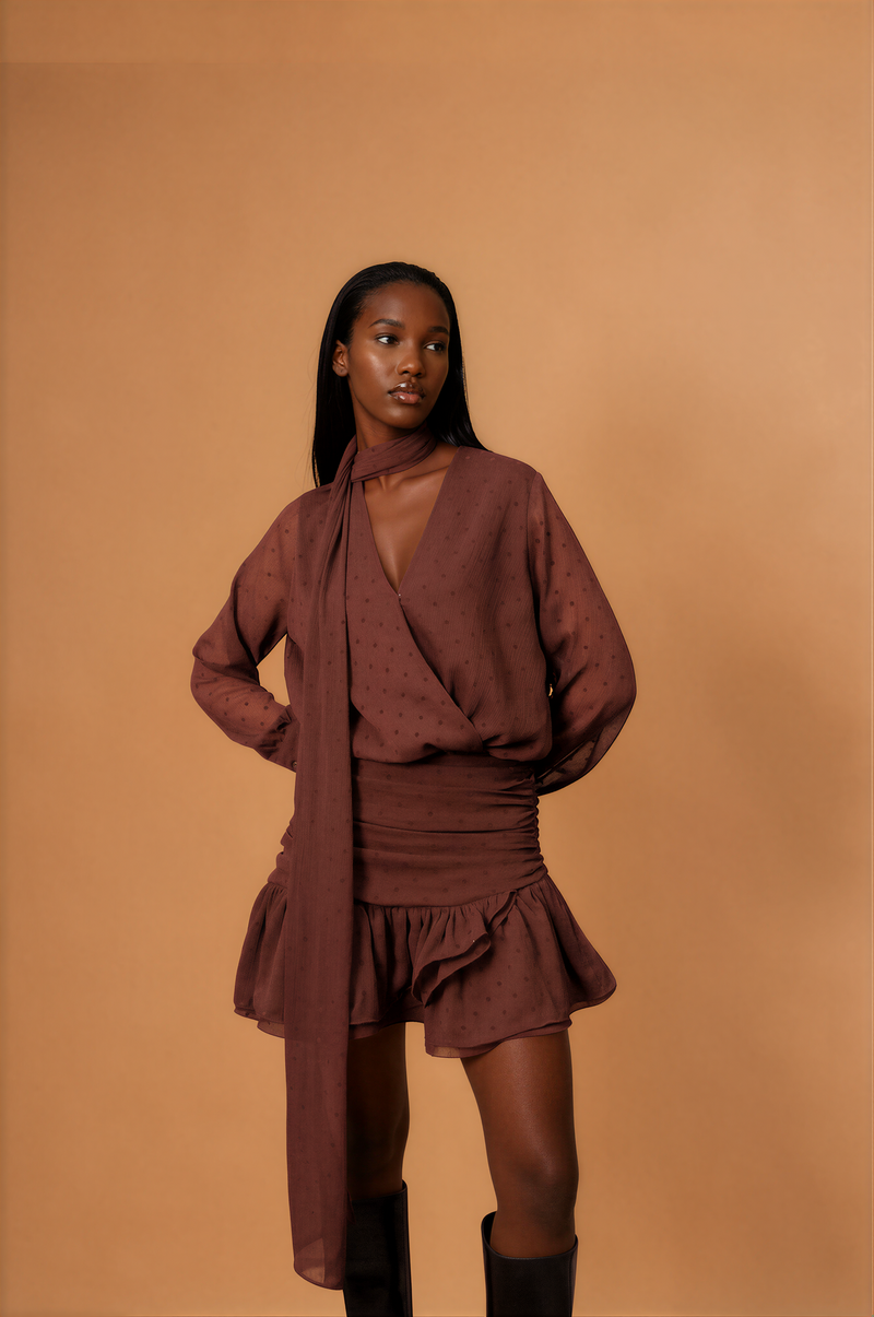 H1011 Brown Spotted Mini Dress