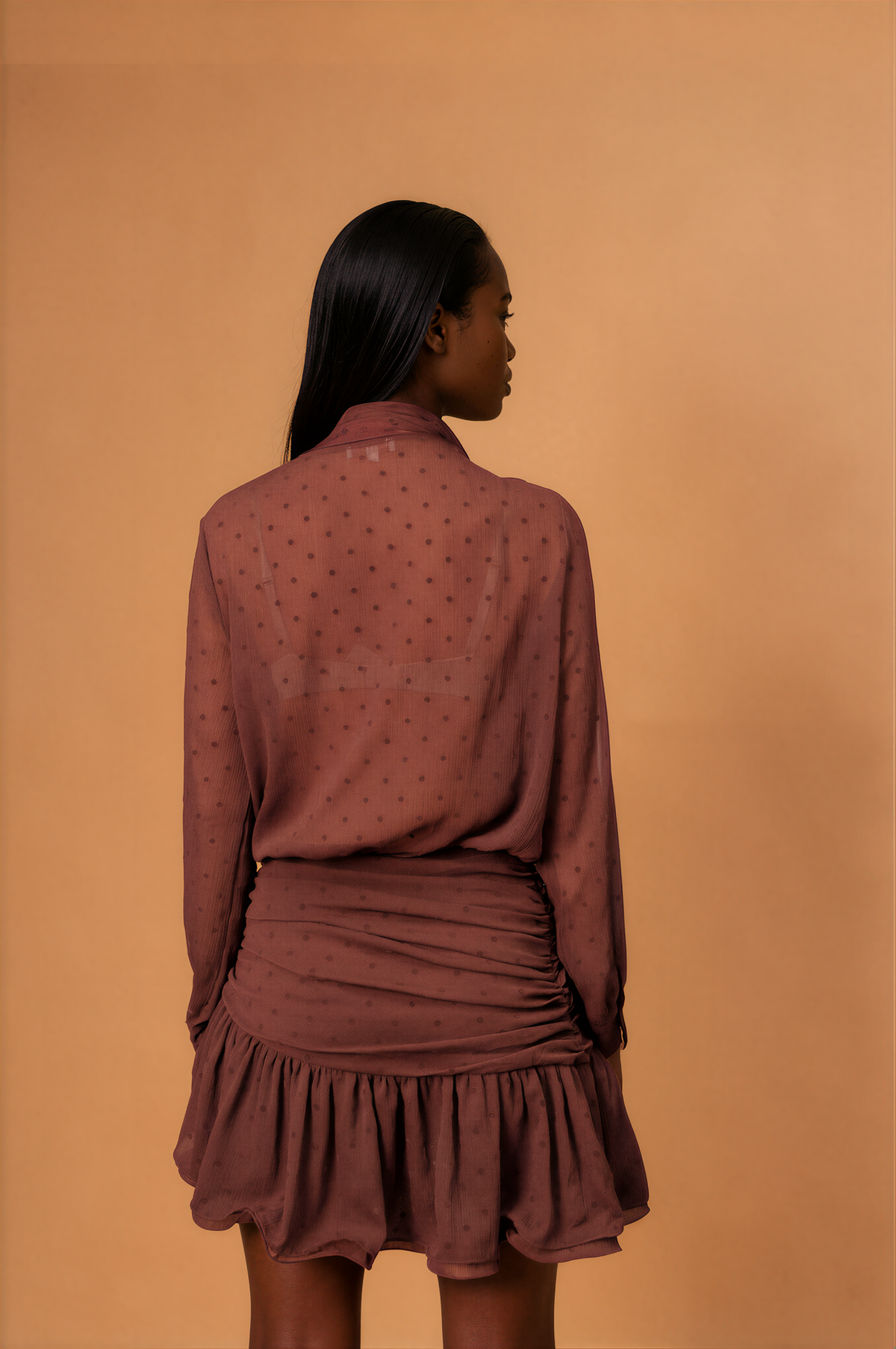 H1011 Brown Spotted Mini Dress