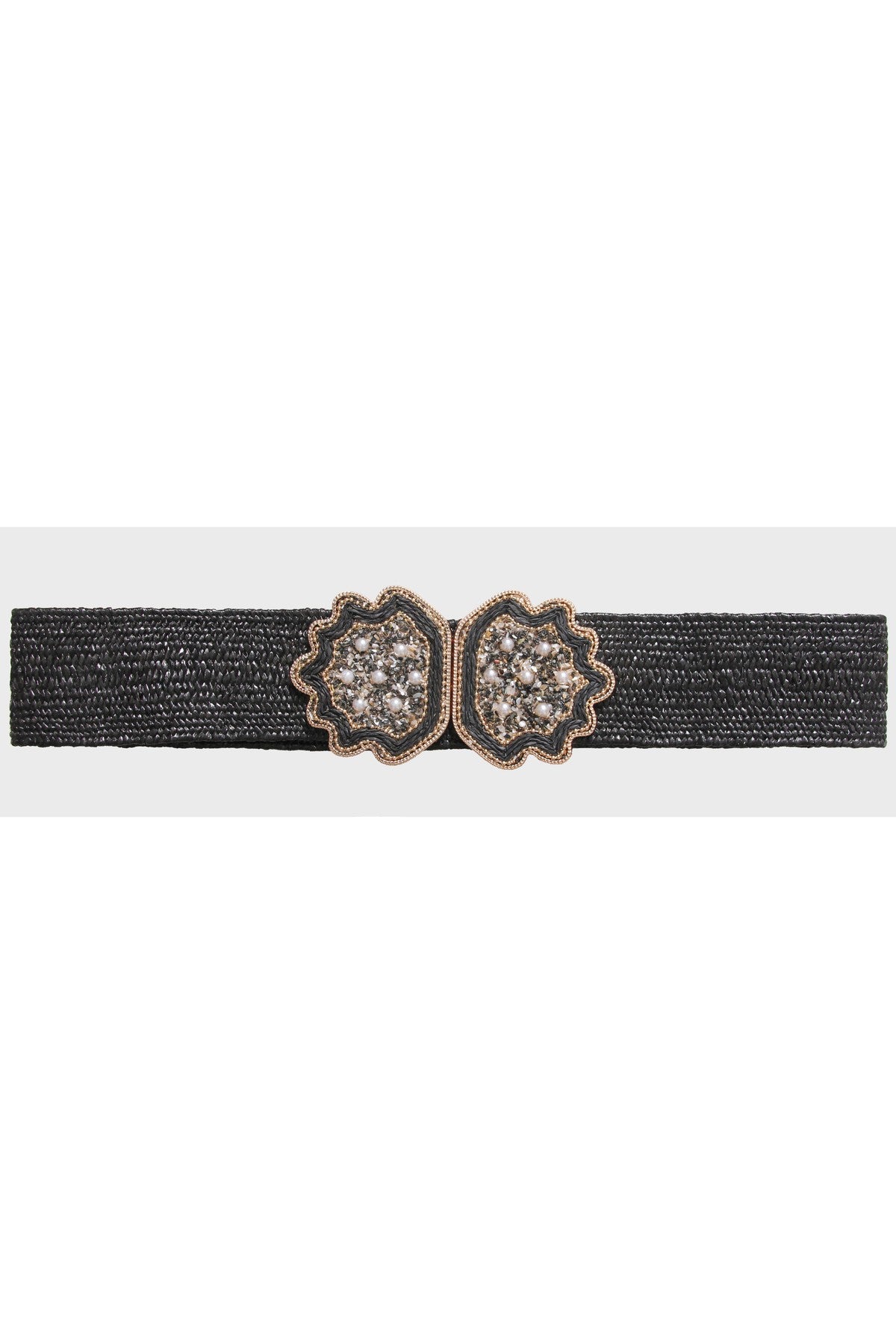 H1033 Seashell Black Woven Belt