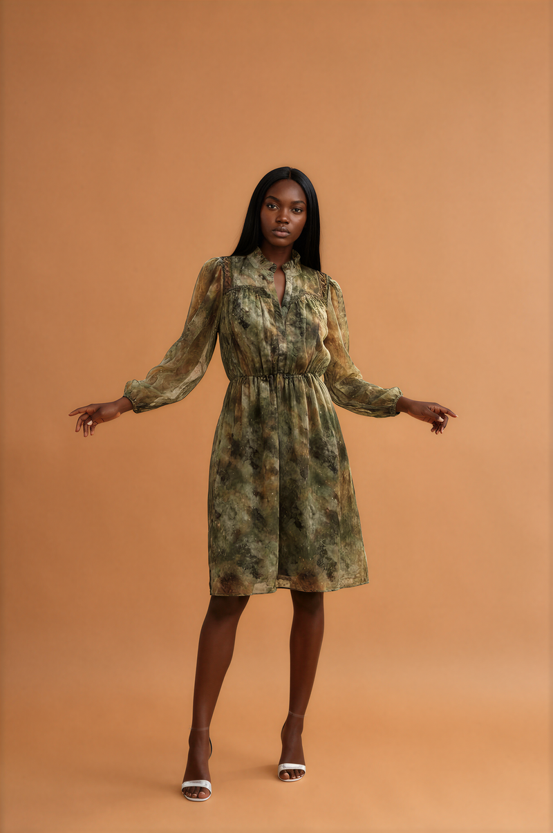 H1007 Green Print Midi