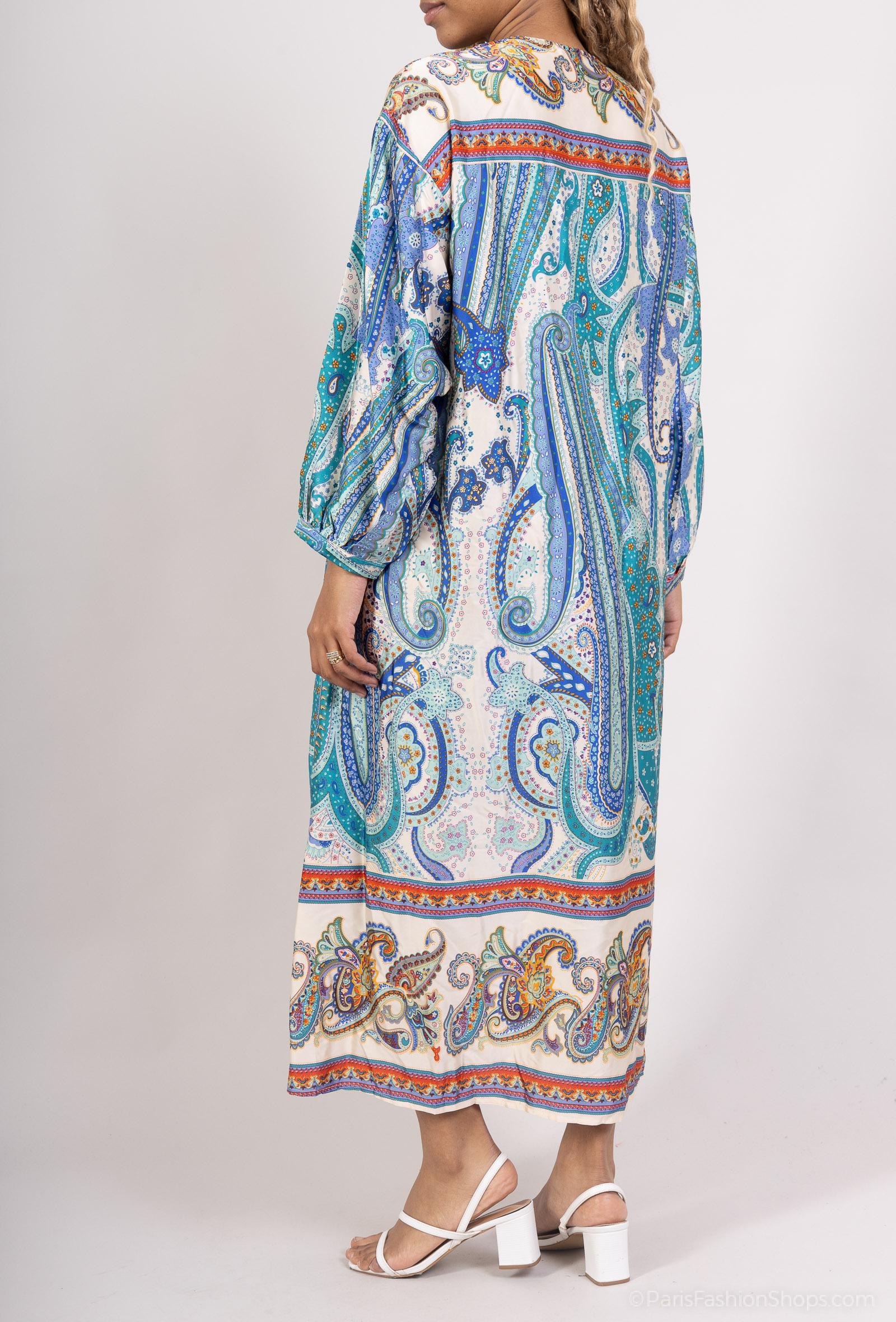 GG1027 Blue Paisley Button Down Maxi Dress