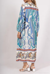 GG1027 Blue Paisley Button Down Maxi Dress