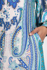 GG1027 Blue Paisley Button Down Maxi Dress